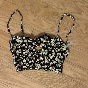 Free People Brown and Cream Floral Tank Top - Small - New